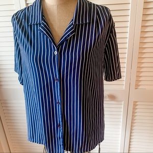 🤍 Vintage Navy and White Striped Button Down Blouse